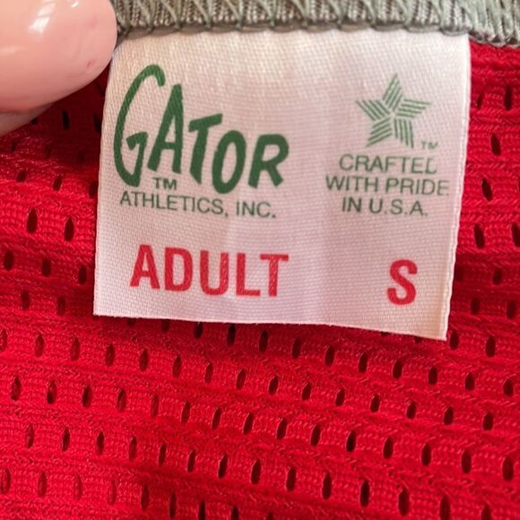 Nwot Vtg Gator Athletics red mesh jersey T-shirt with gray collar & trim - Picture 6 of 7